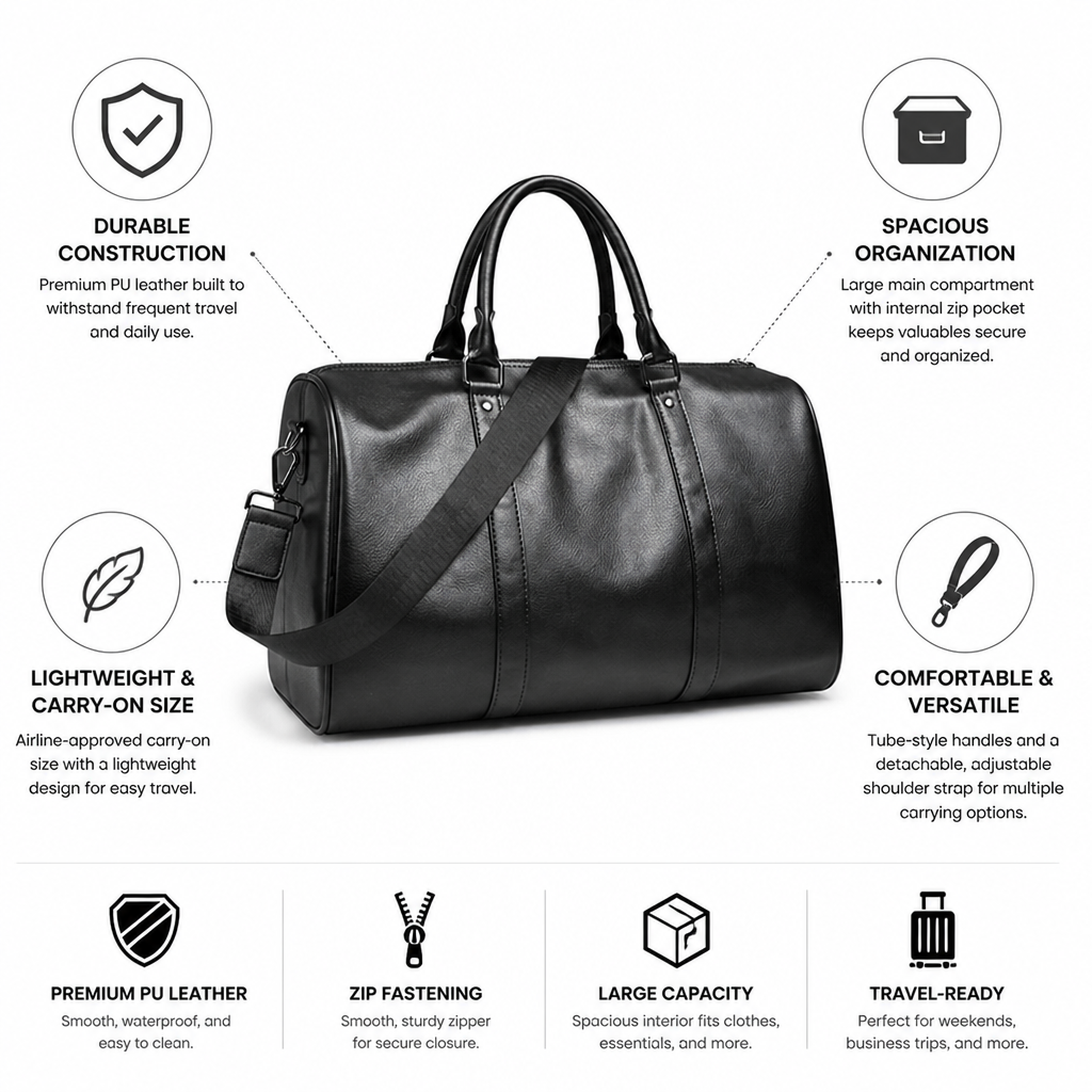 Large-Capacity PU Leather Duffel Bag (Carry-On Size)