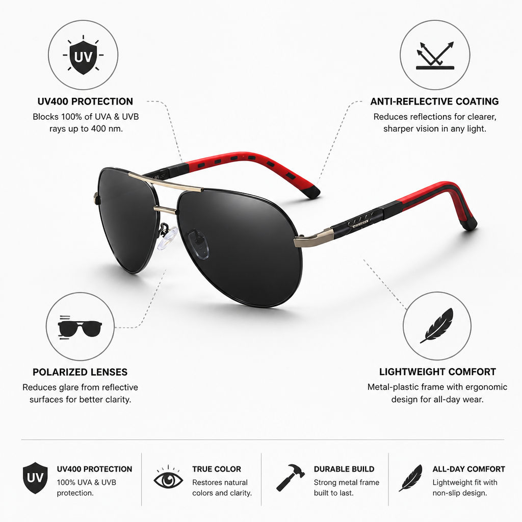 Polarized UV400 Anti-Reflective Aviator Sunglasses