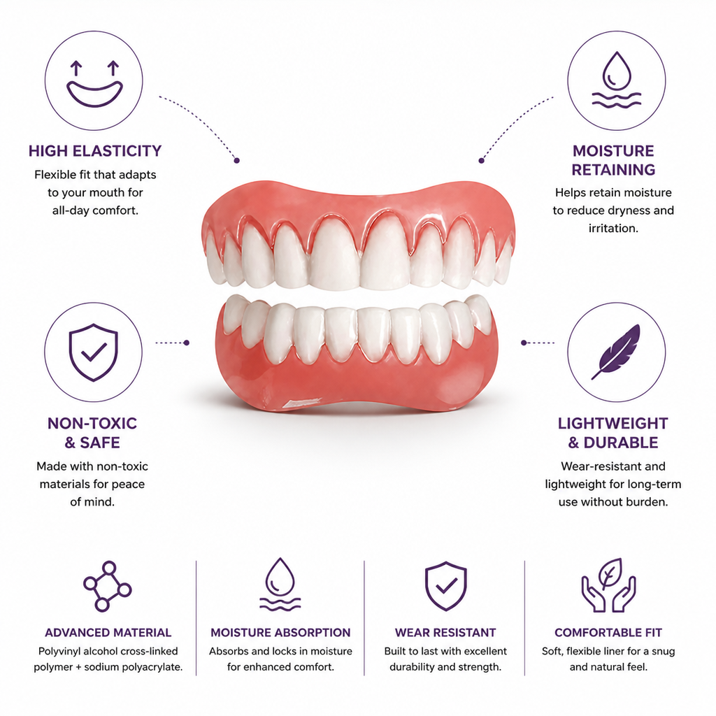 High-Elasticity & Moisture-Retaining Silicone Denture Reliner (Upper & Lower Set)