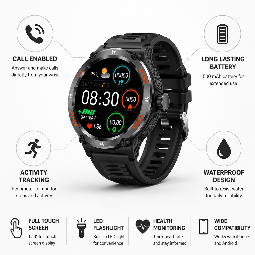 Full Touchscreen & Call-Enabled Waterproof Smartwatch