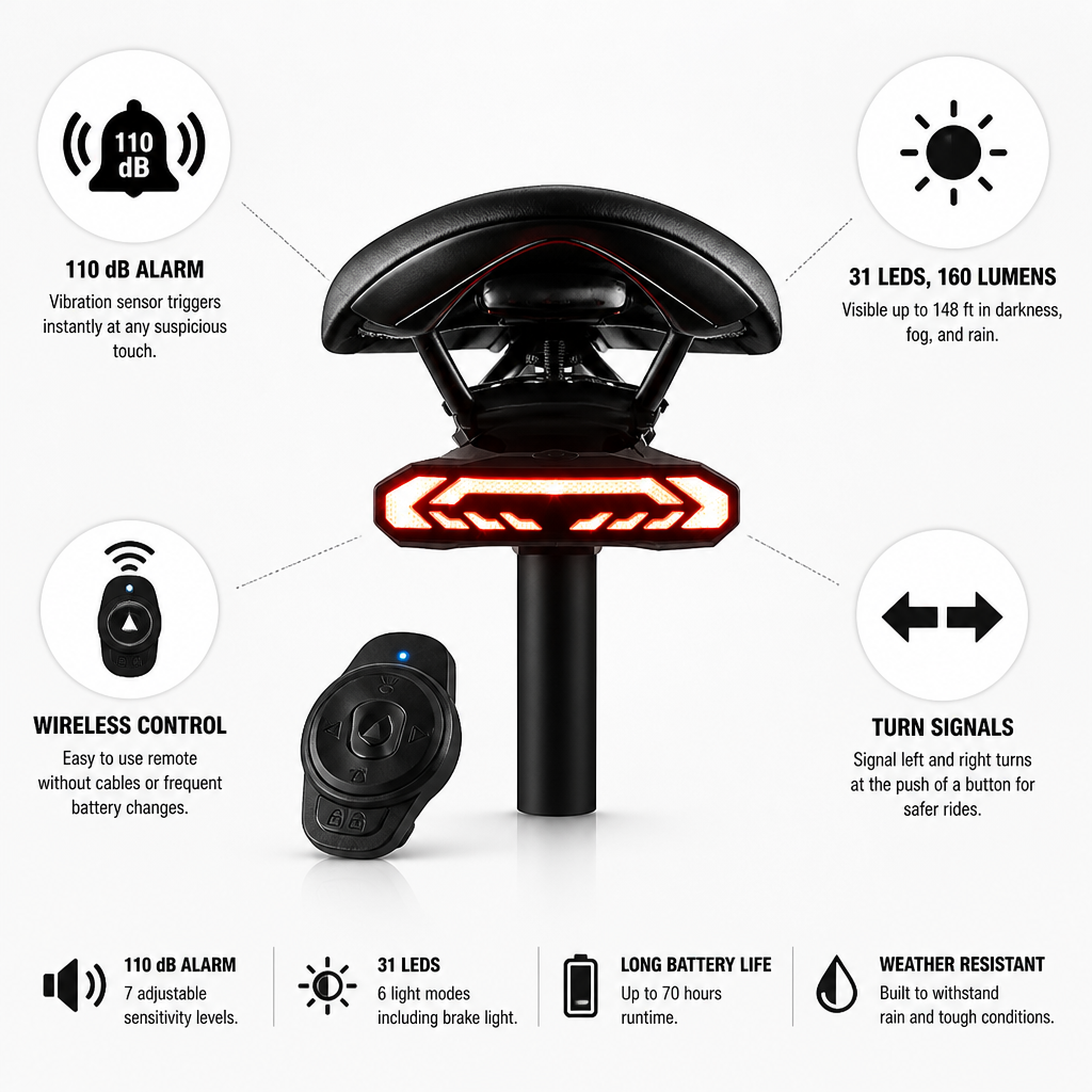 110 dB Alarm & Wireless Remote Bike Taillight