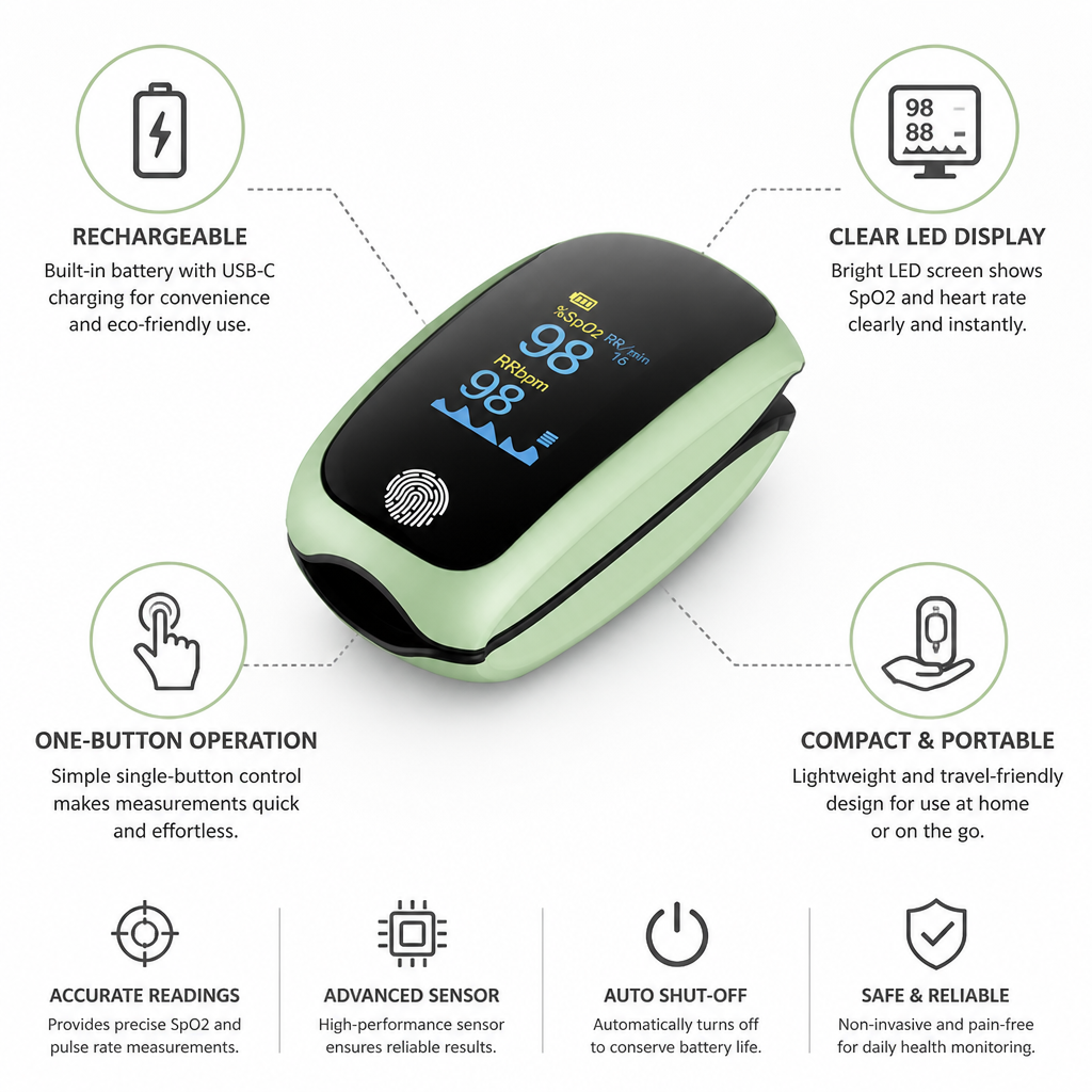 Rechargeable USB-C LED Fingertip Pulse Oximeter