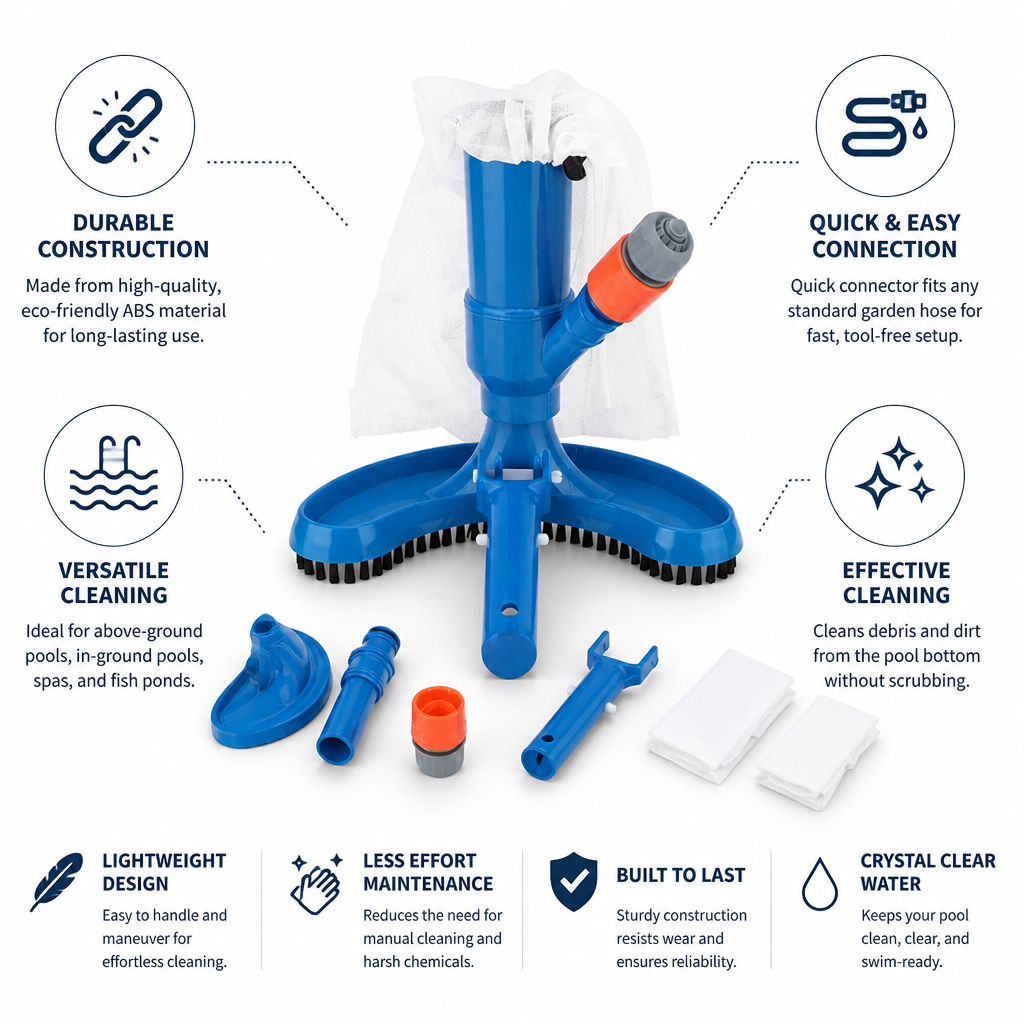 Quick-Connect Hose & Lightweight ABS Pool Vacuum Kit (25cm Head)
