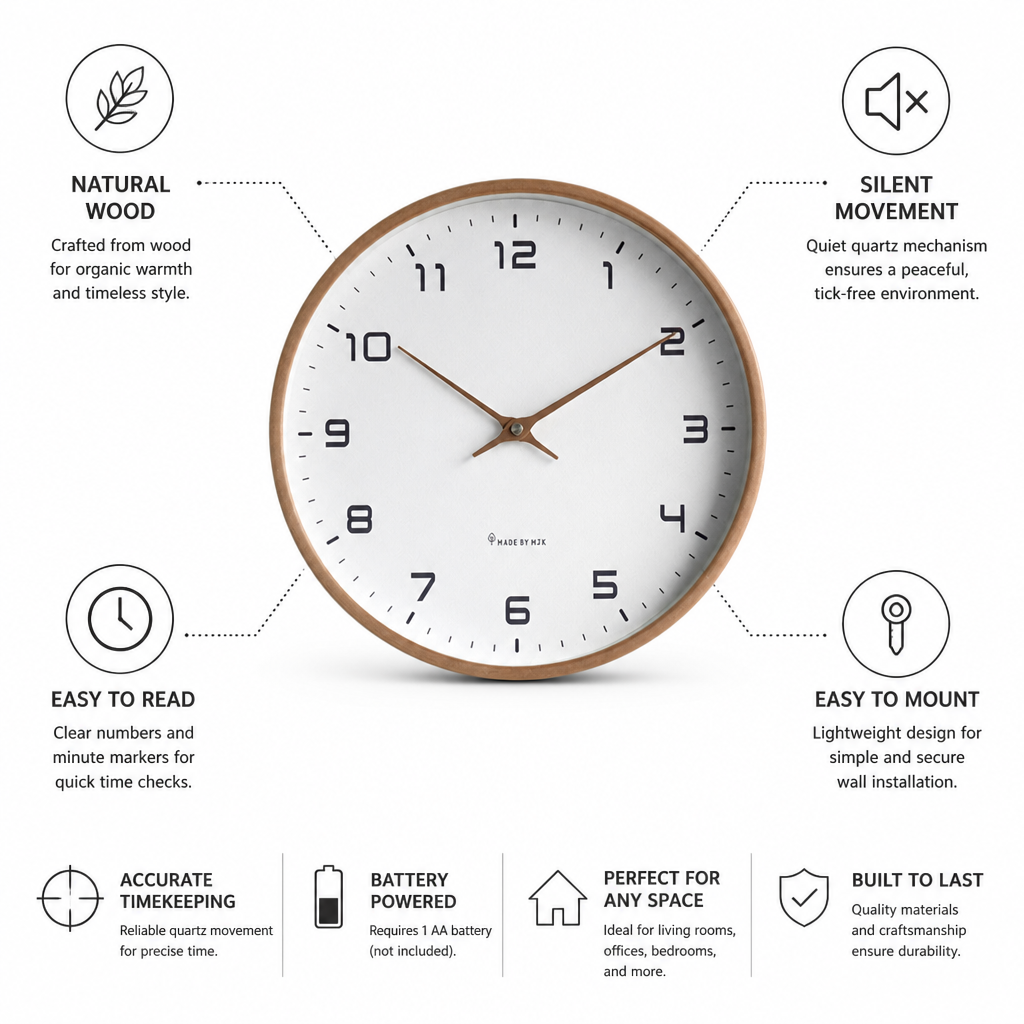 Silent Quartz Wooden Wall Clock