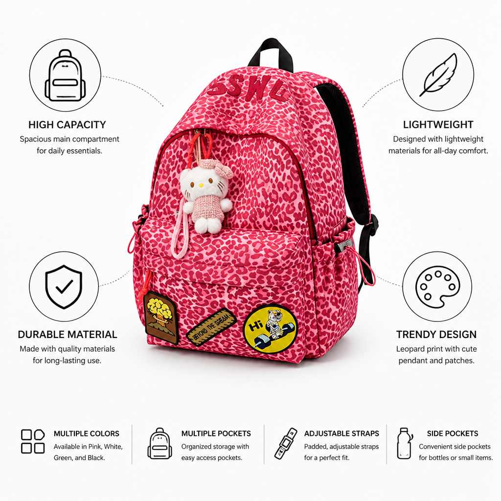Leopard Print Large-Capacity & Lightweight Backpack