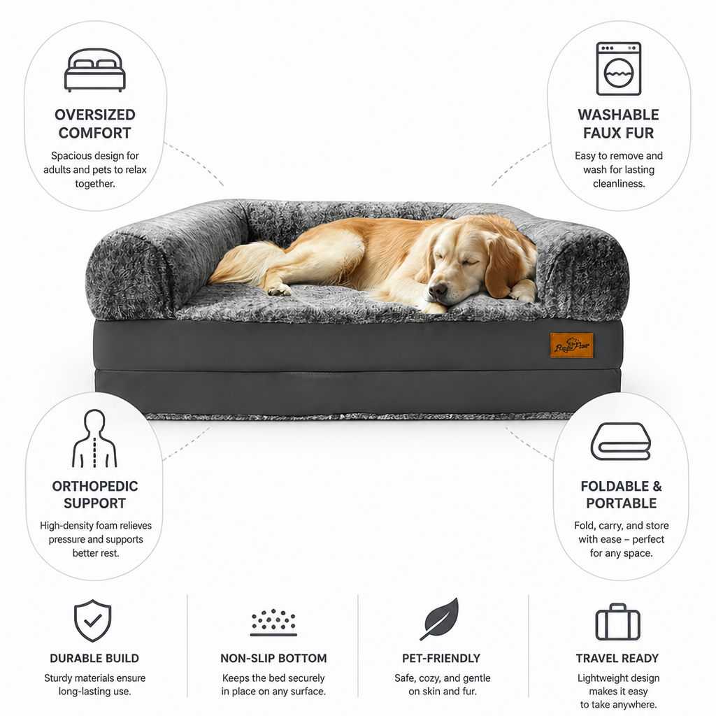 Oversized Orthopedic Faux Fur Nap Bed (For Adults & Pets)