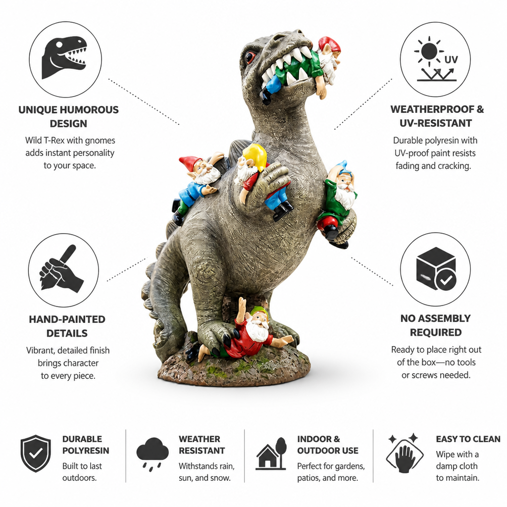 Weatherproof & UV-Resistant Hand-Painted T-Rex Garden Statue