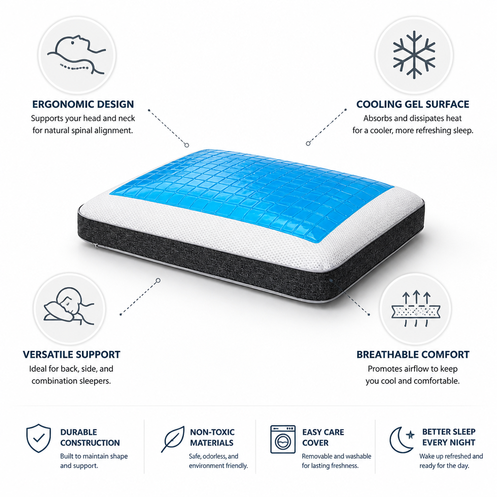 Ergonomic Gel Cooling Contoured Pillow
