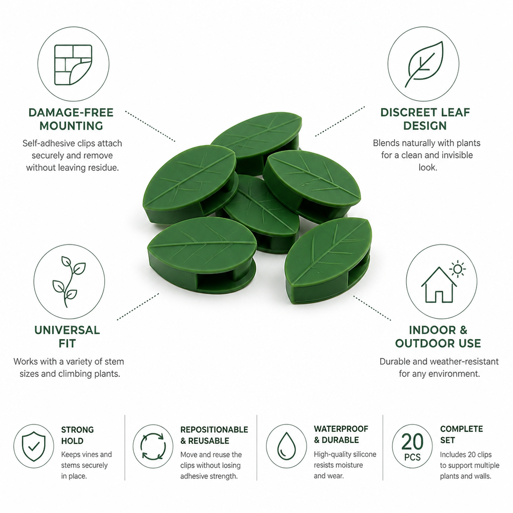 Leaf-Shaped Self-Adhesive Silicone Plant Clips (Set of 20)