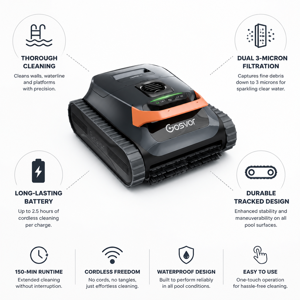 Cordless Dual-Filtration Inground Pool Vacuum (150-Min Battery Life)