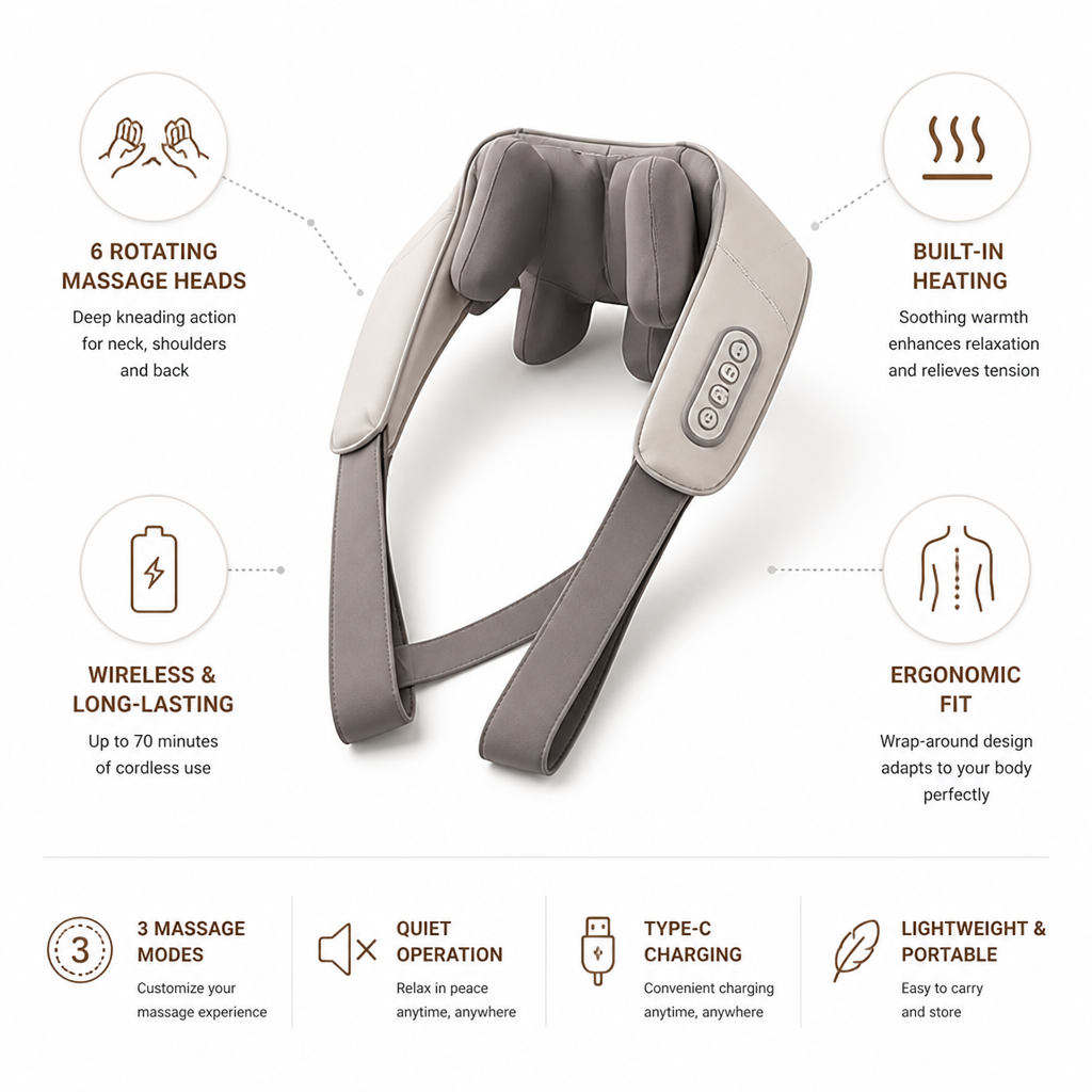 Wireless 6-Head Heated Neck & Back Massager