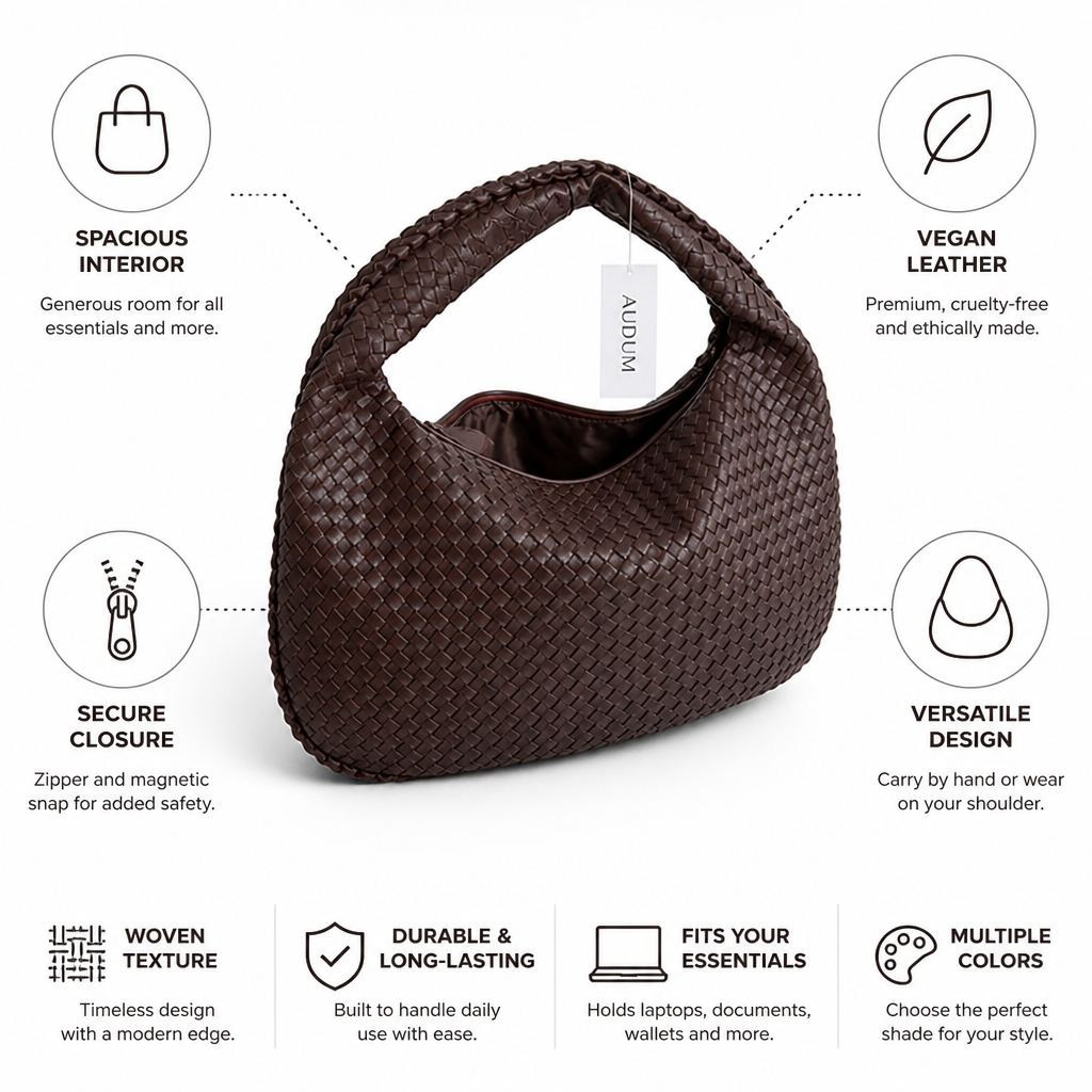 Spacious Vegan Leather Woven Tote Bag