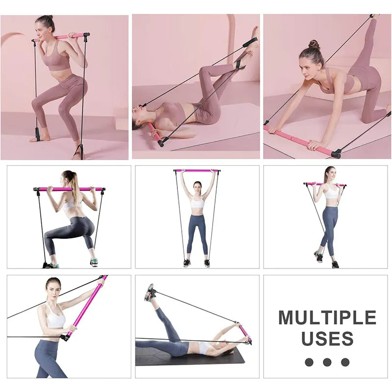 Full Body Home Workout Kit with Resistance Bands and Pilates Bar