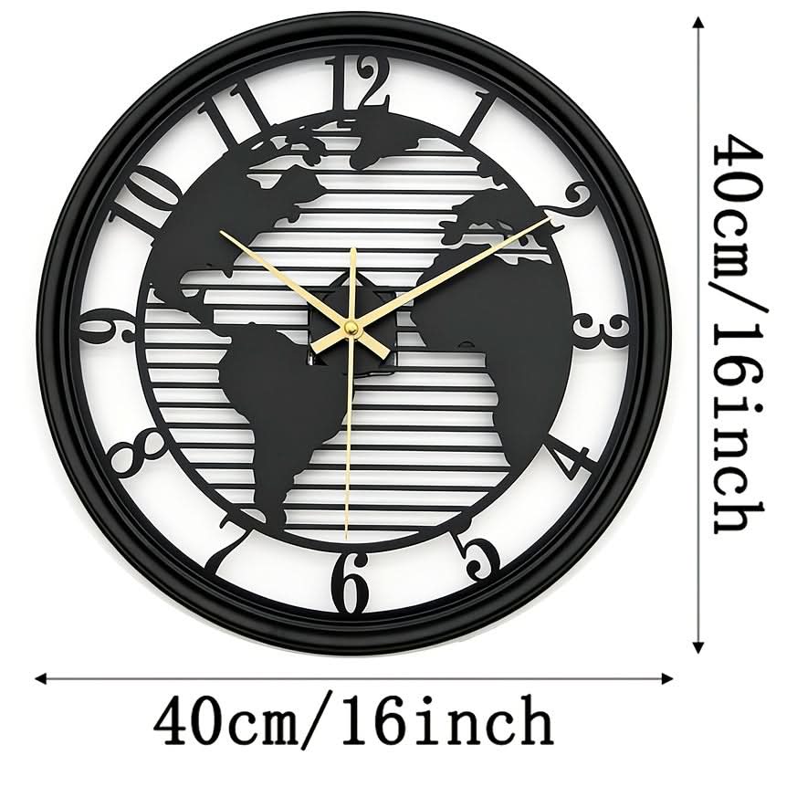Silent Metal Wall Clock Featuring World Map Design