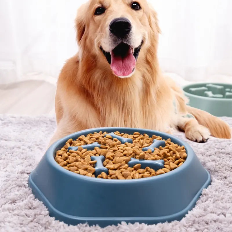 Bowl with Elevated Grooves to Prevent Gulping