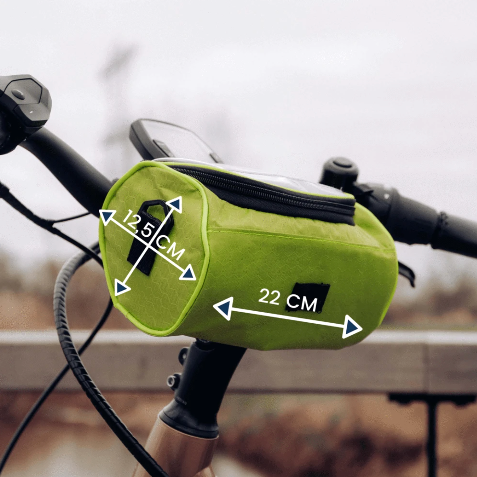 Streamlined Bicycle Handlebar Bag with Touchscreen Pocket