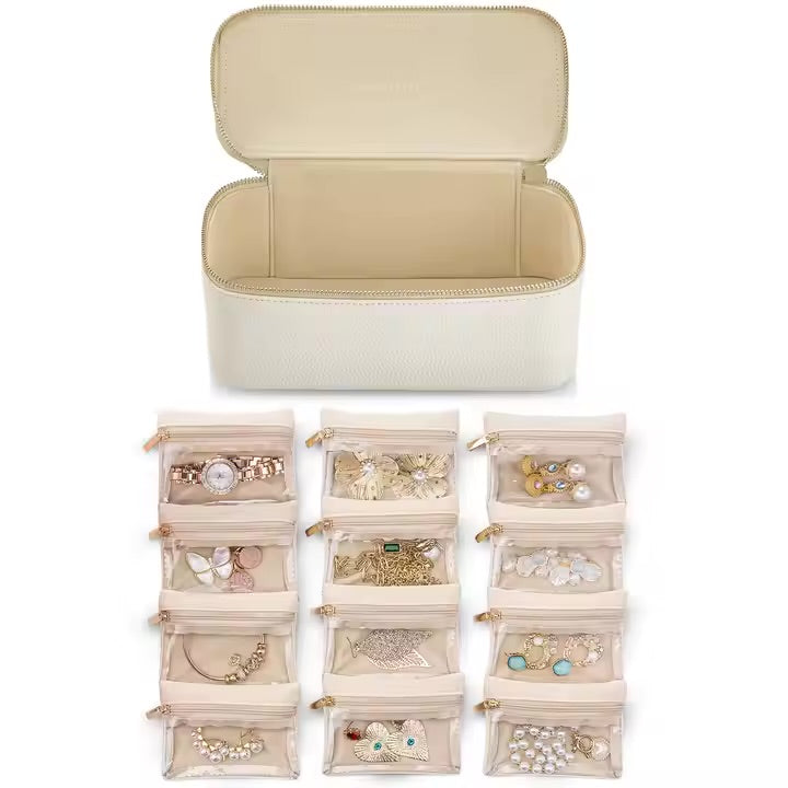 Travel Jewelry Organizer with 12 Velvet Pouches – Tangle-Free Storage