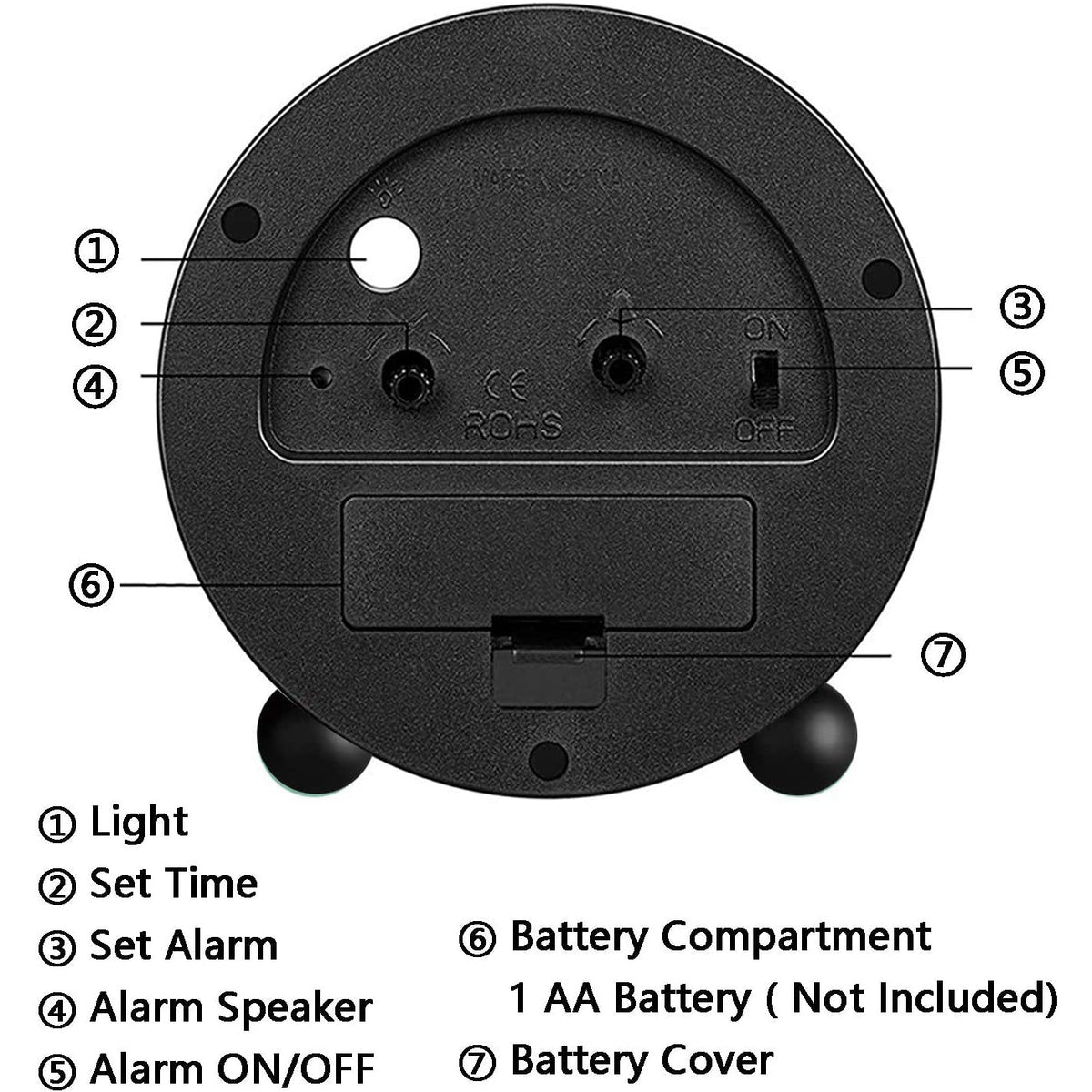 Silent Second Hand Alarm Clock with Yellow Nightlight – Compact Design