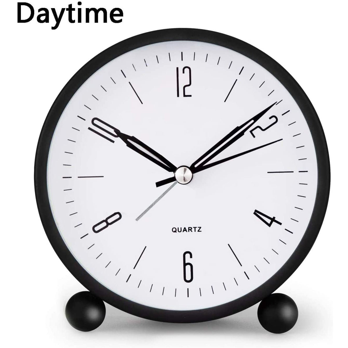Silent Second Hand Alarm Clock with Yellow Nightlight – Compact Design