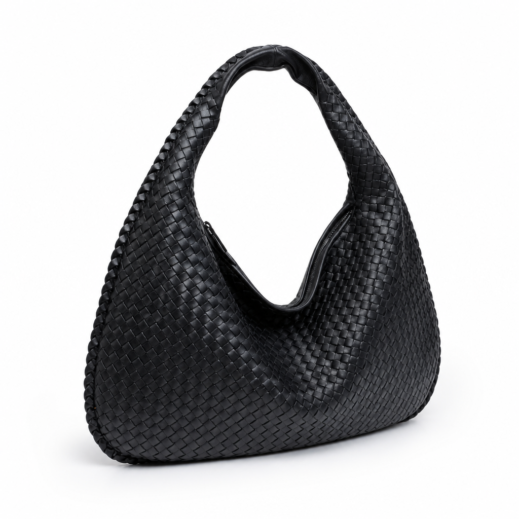 Spacious Vegan Leather Woven Tote Bag