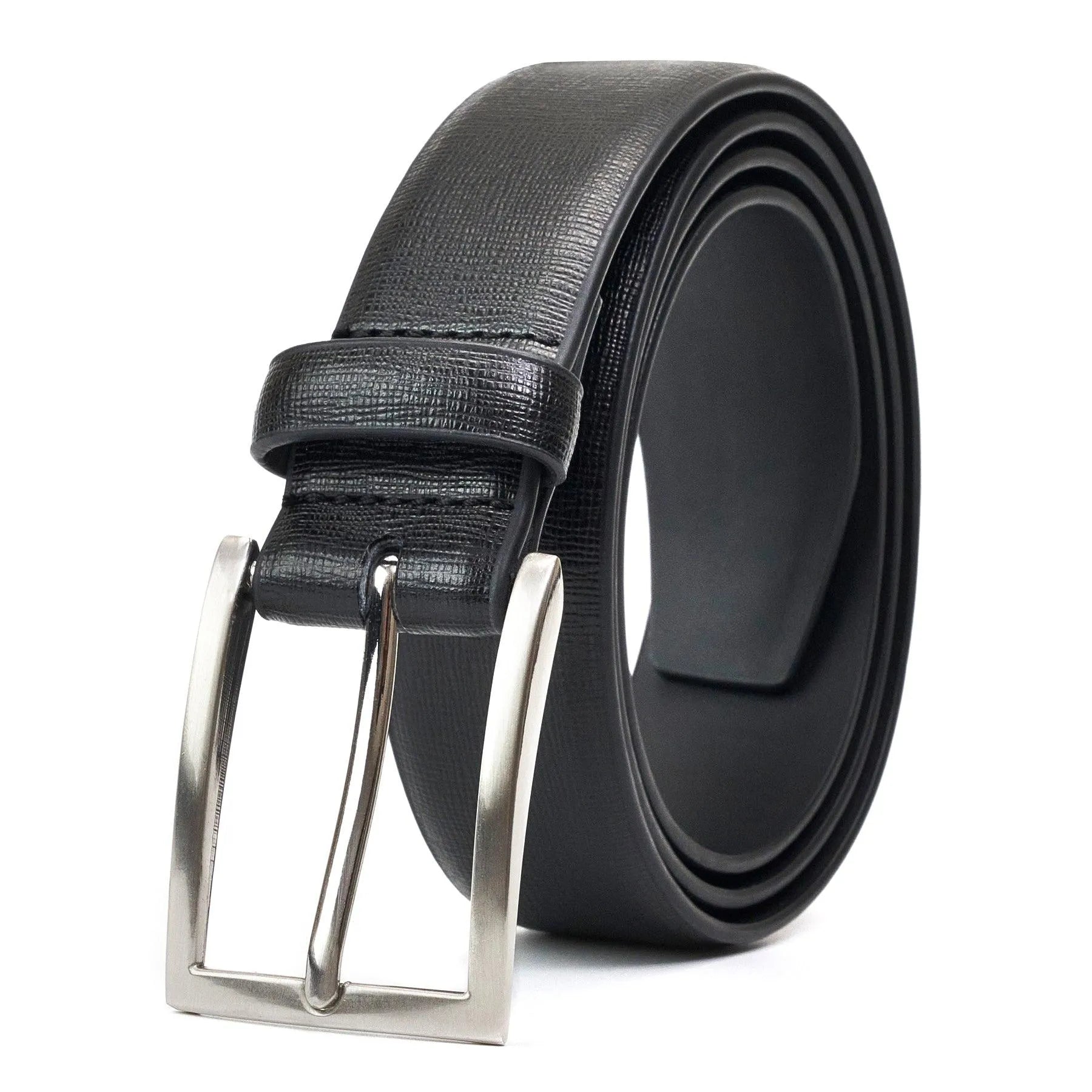 Classic Prong Buckle Leather Belt in High-Quality Material