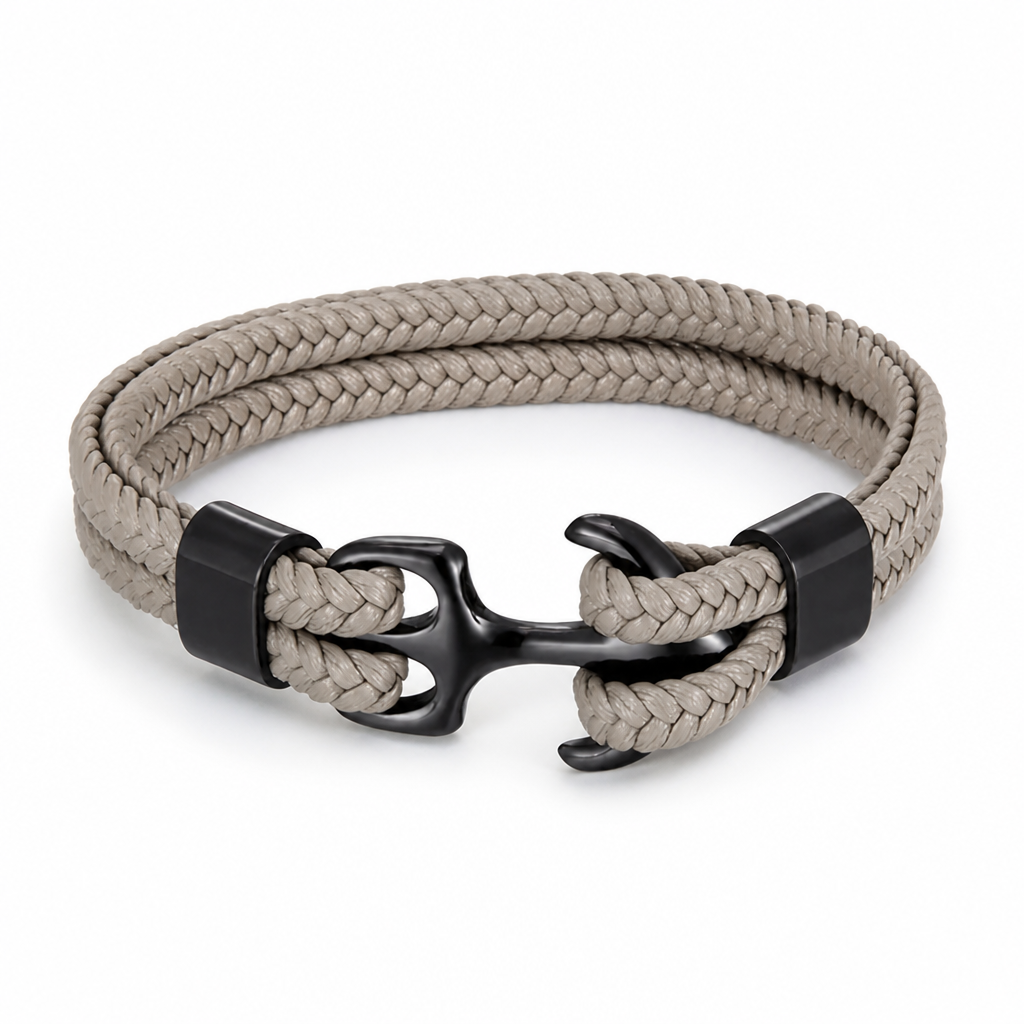 Stainless Steel Anchor Leather Bracelet (Adjustable)
