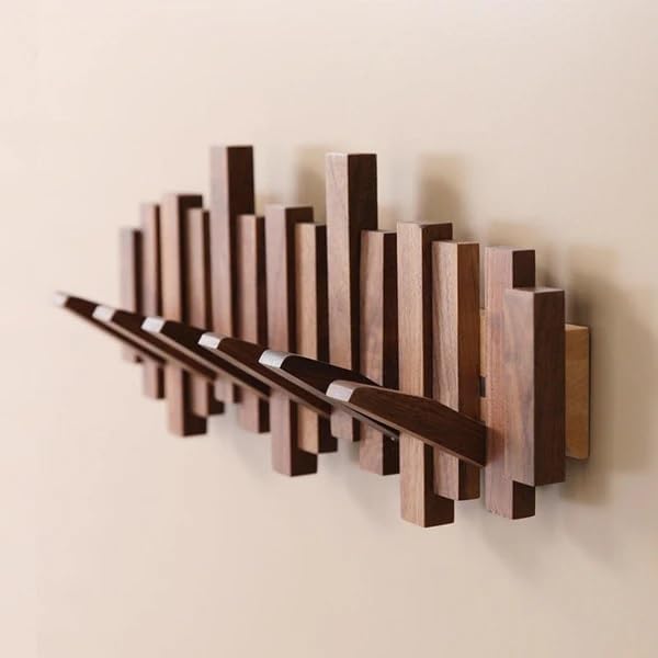 Solid Wood Coat Rack with Foldable Hooks – Piano Style, 3 to 8 Hooks