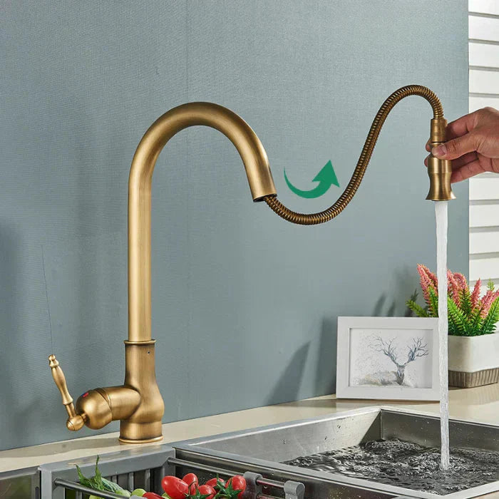Vintage Brass Kitchen Faucet | Swiveling Spout | Single Lever Control | BrassArc