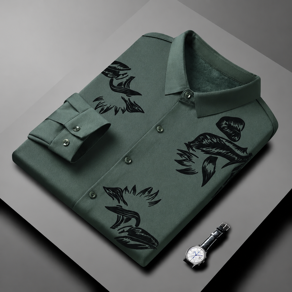 VulcanTherm™ – Brushstroke-Patterned Slim-Fit Fleece-Lined Shirt