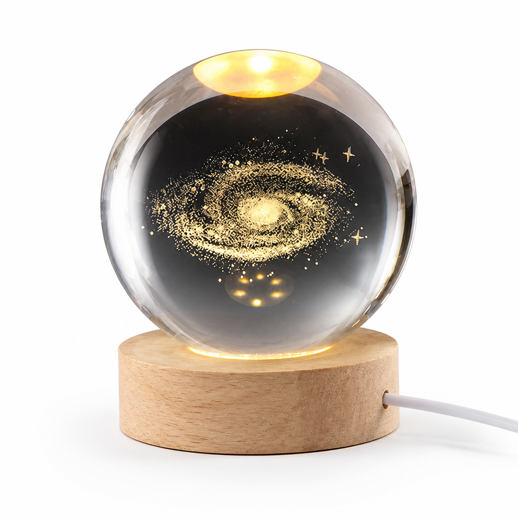 3D Engraved Glass Globe LED Night Light (USB-Powered)