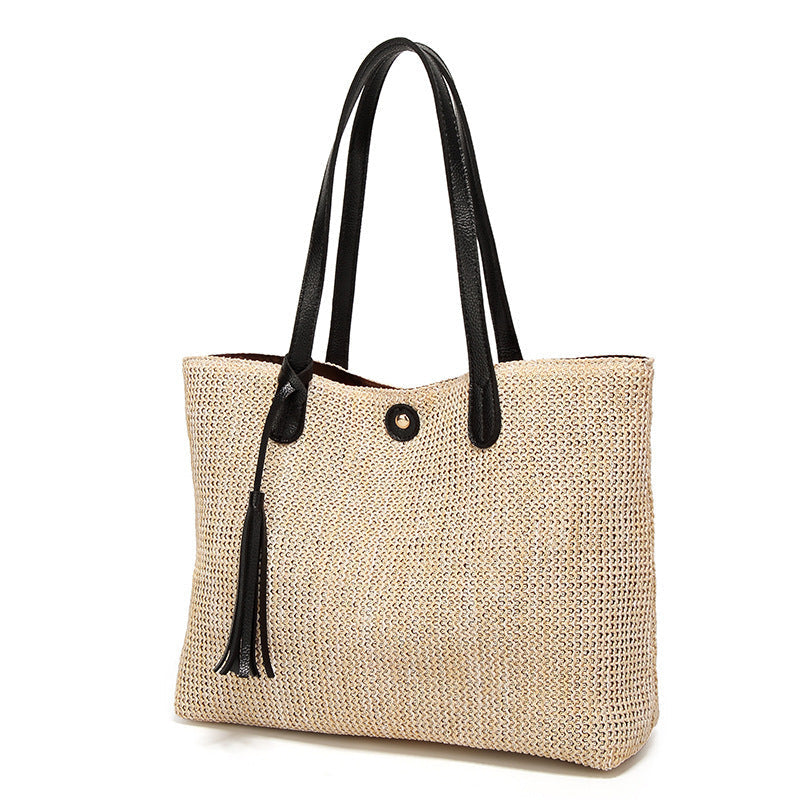 Tote Bag for the Beach with Leather Strap and Decorative Tassel
