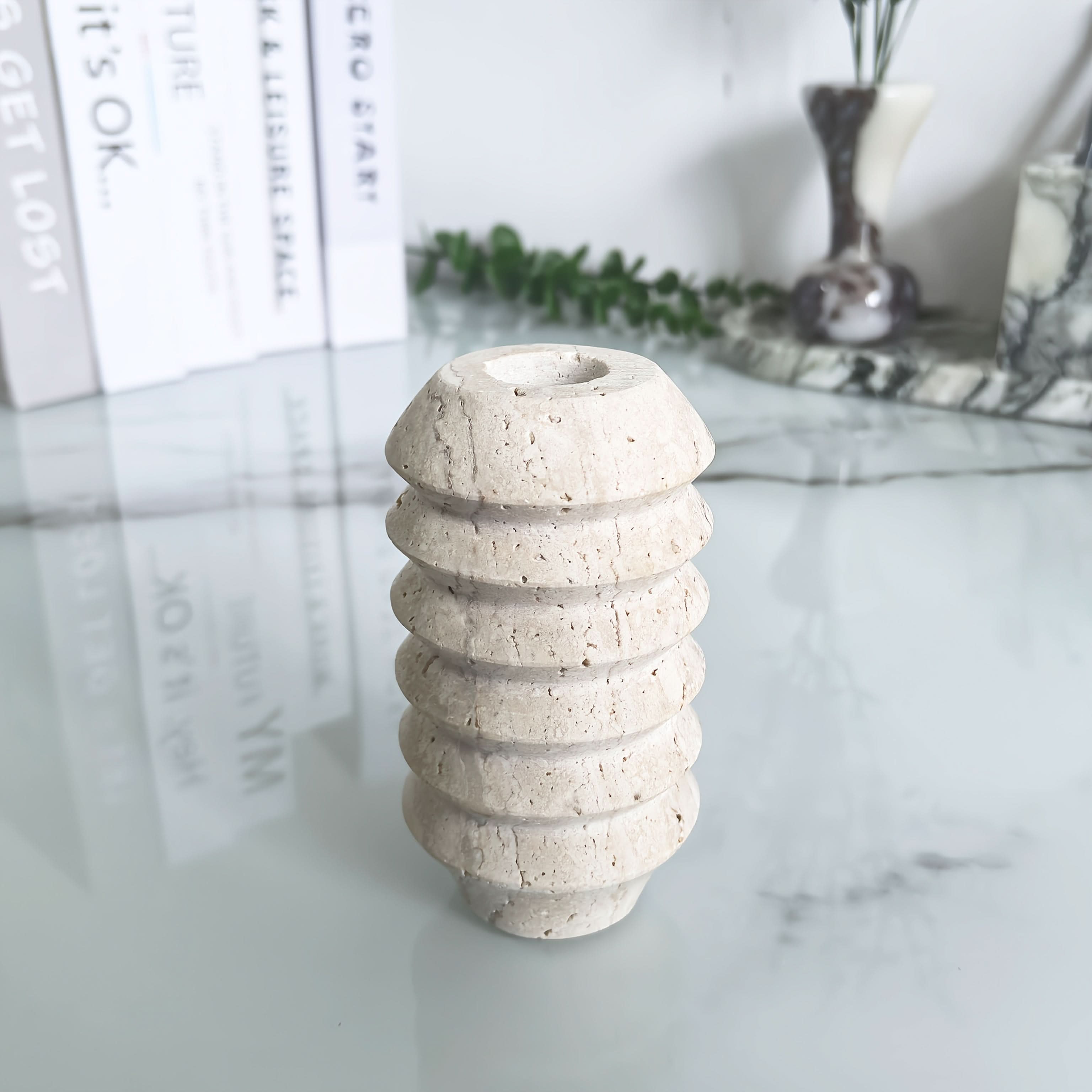 Natural Marble Candle Holder in Roman Travertine Style