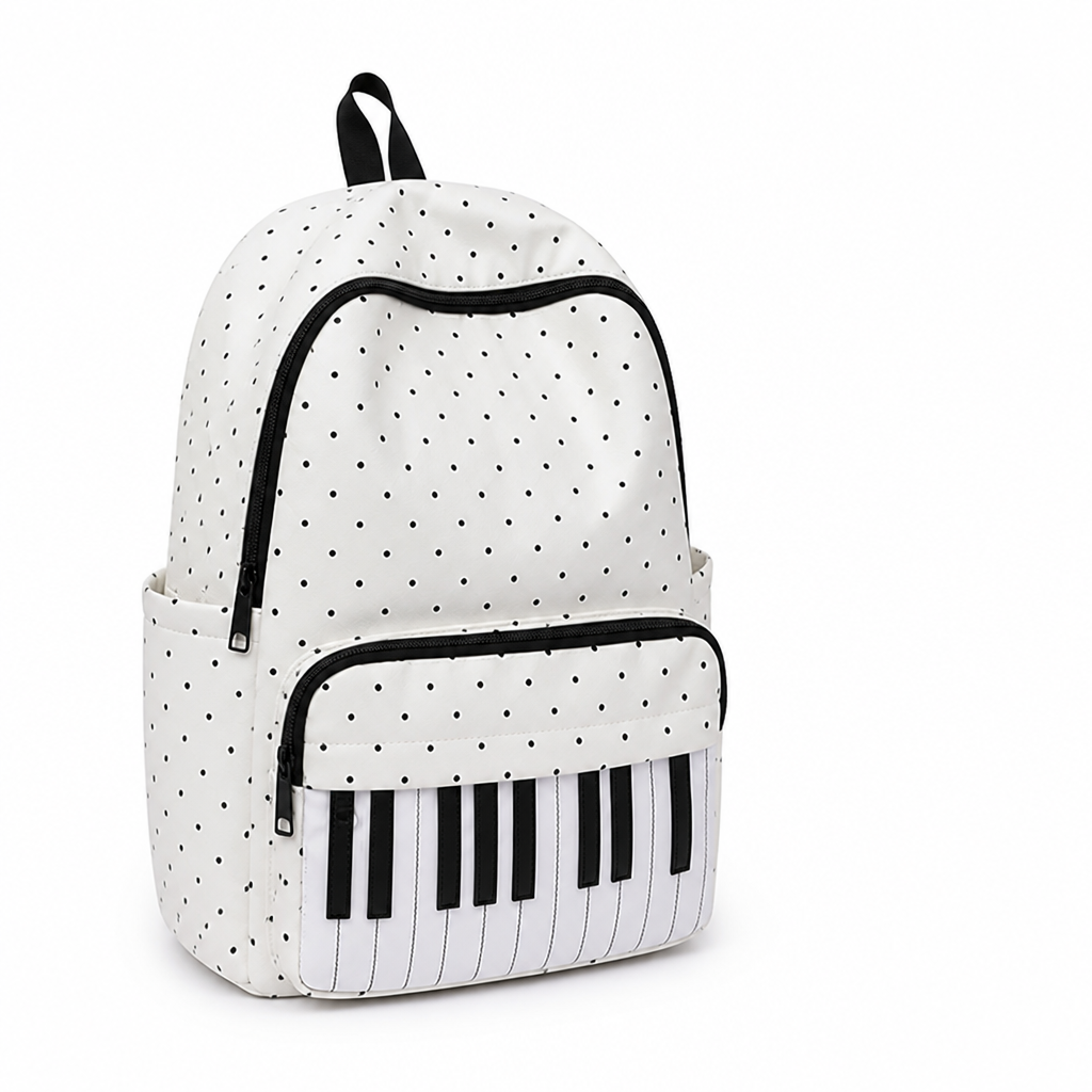 Large Capacity Multi-Compartment Kids Piano Polka-Dot Backpack
