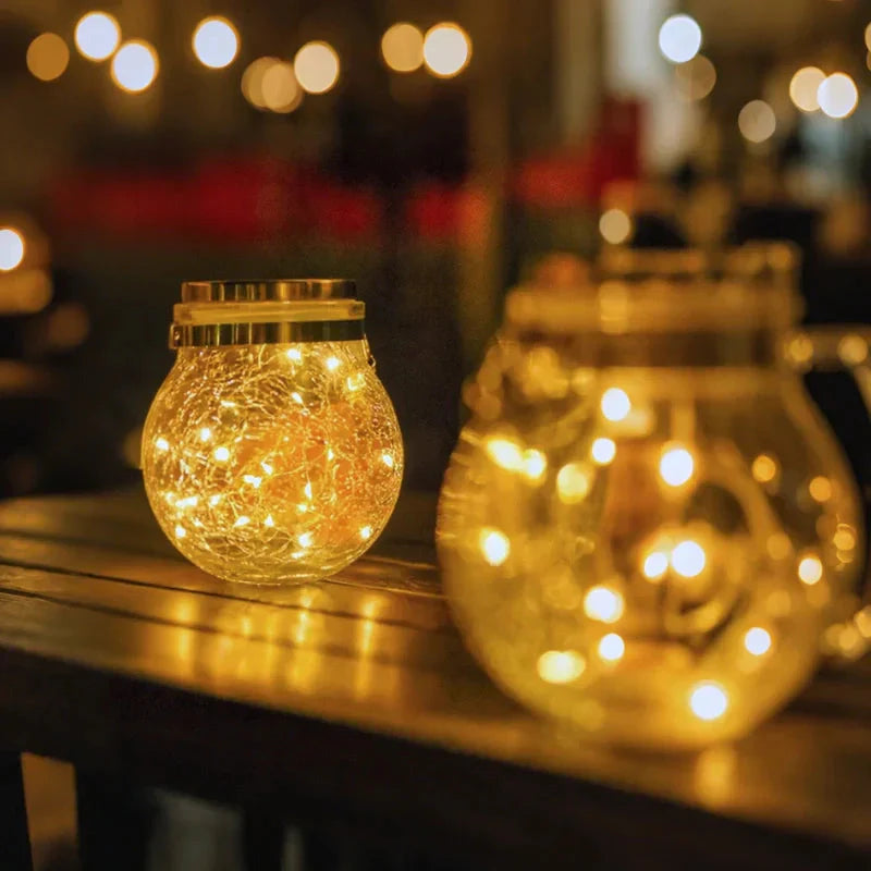 Dusk Sensor Solar Lantern for Garden – Crackle Glass Design