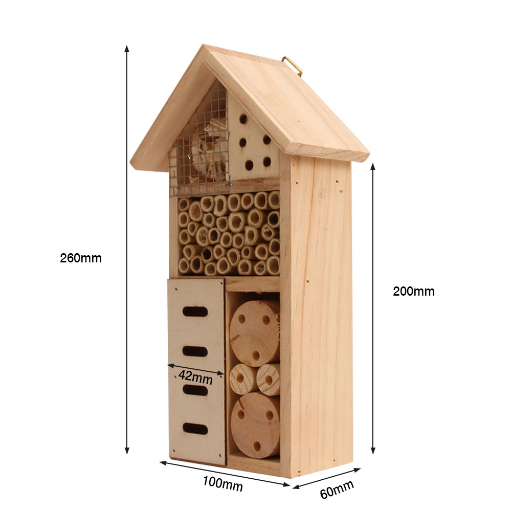 Insect Habitat for Bees and Garden Pollinators - Wooden Shelter with Nesting Areas
