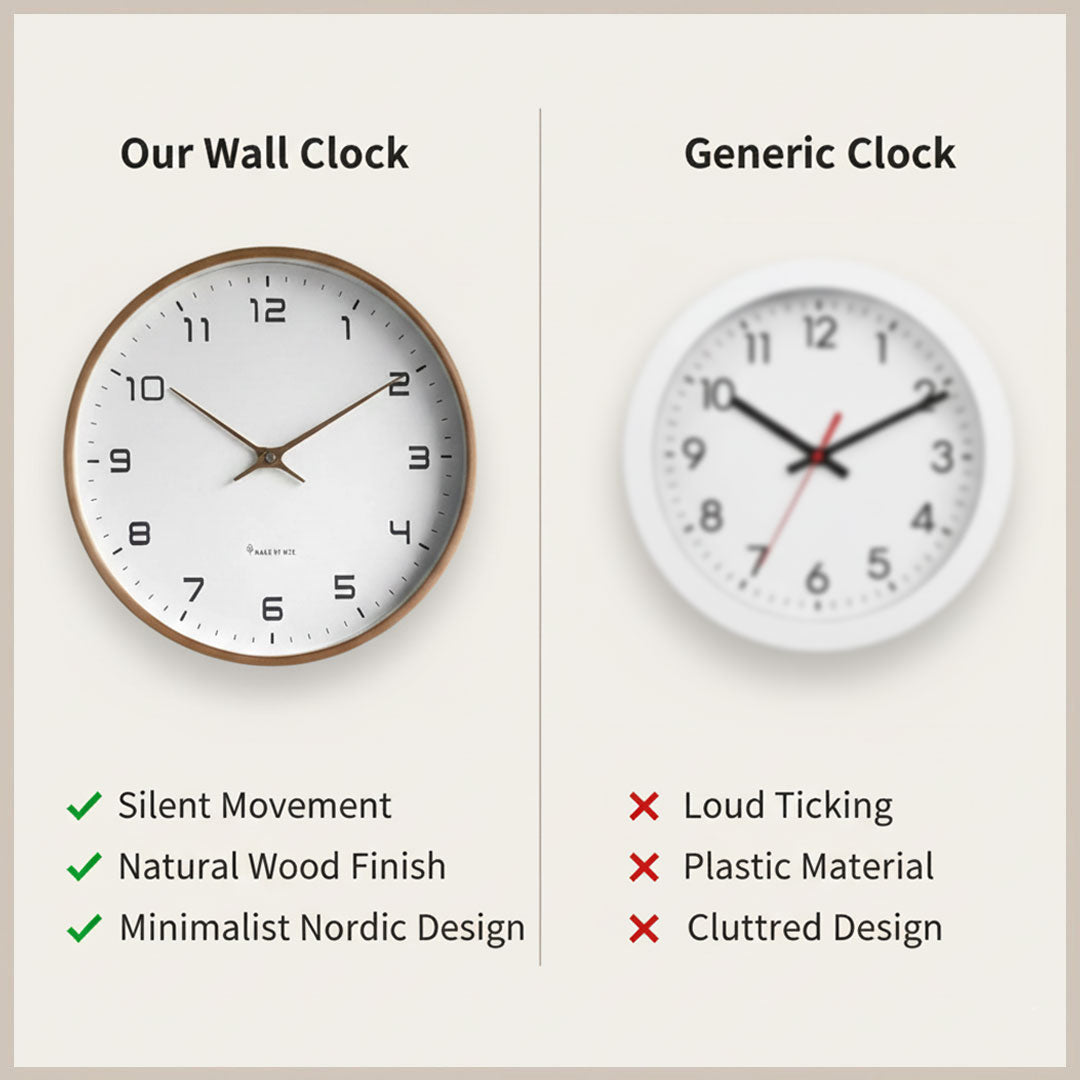 Wooden Wall Clock in Minimalist Design – Silent Operation