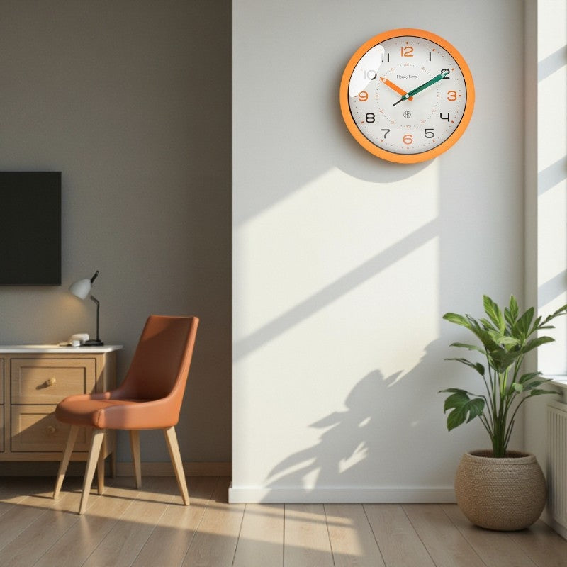 Round Wall Clock in Minimalist Nordic Style with Large, Clear Digits