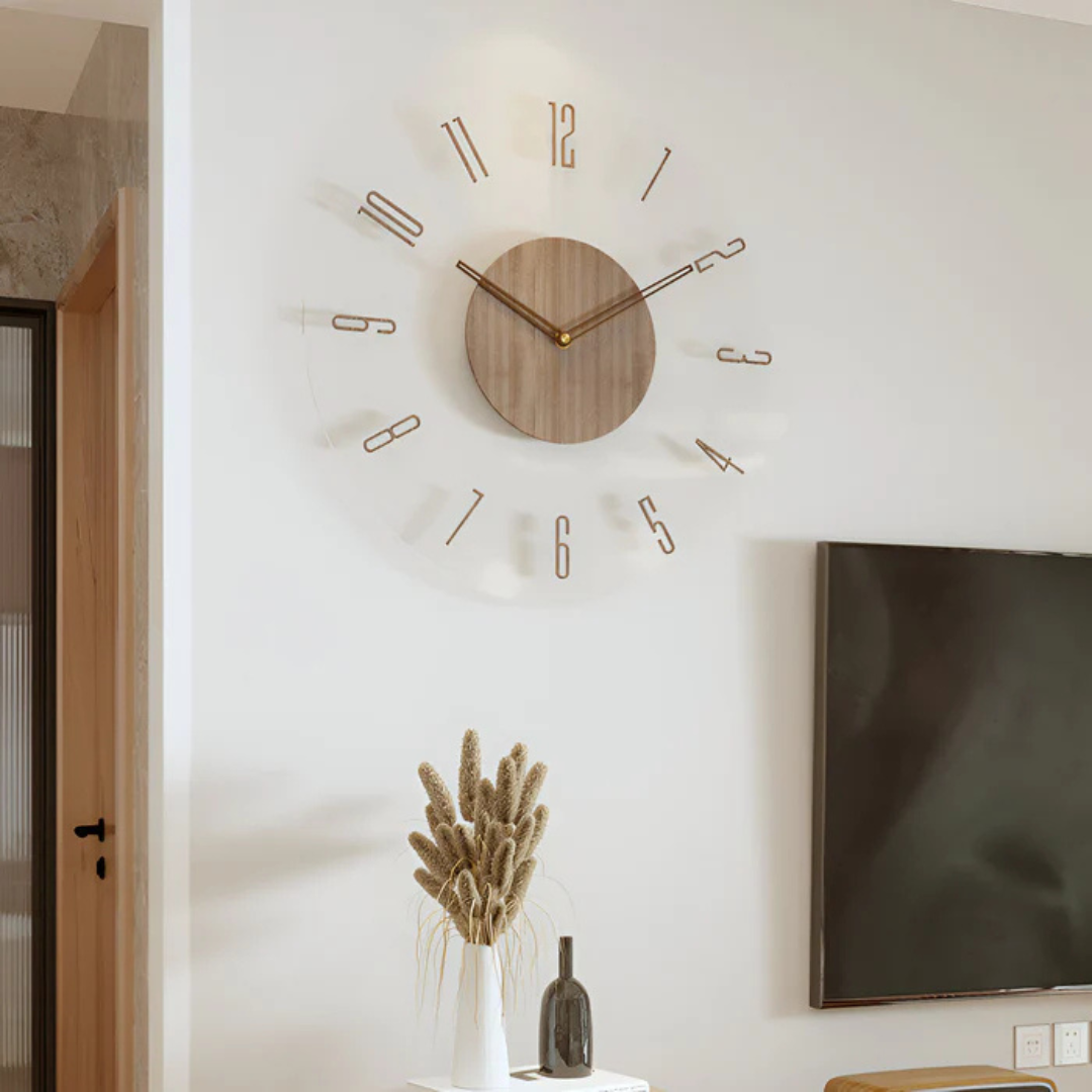 Modern Wall Clock Ø30 cm - Silent Acrylic and Wood Design for Home or Office