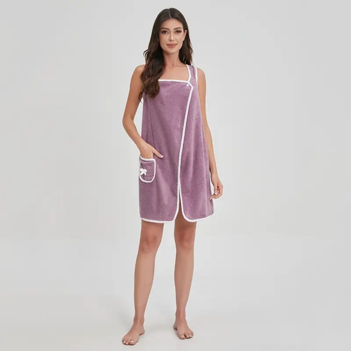 Strap-Style Towel Dress in Coral Fleece