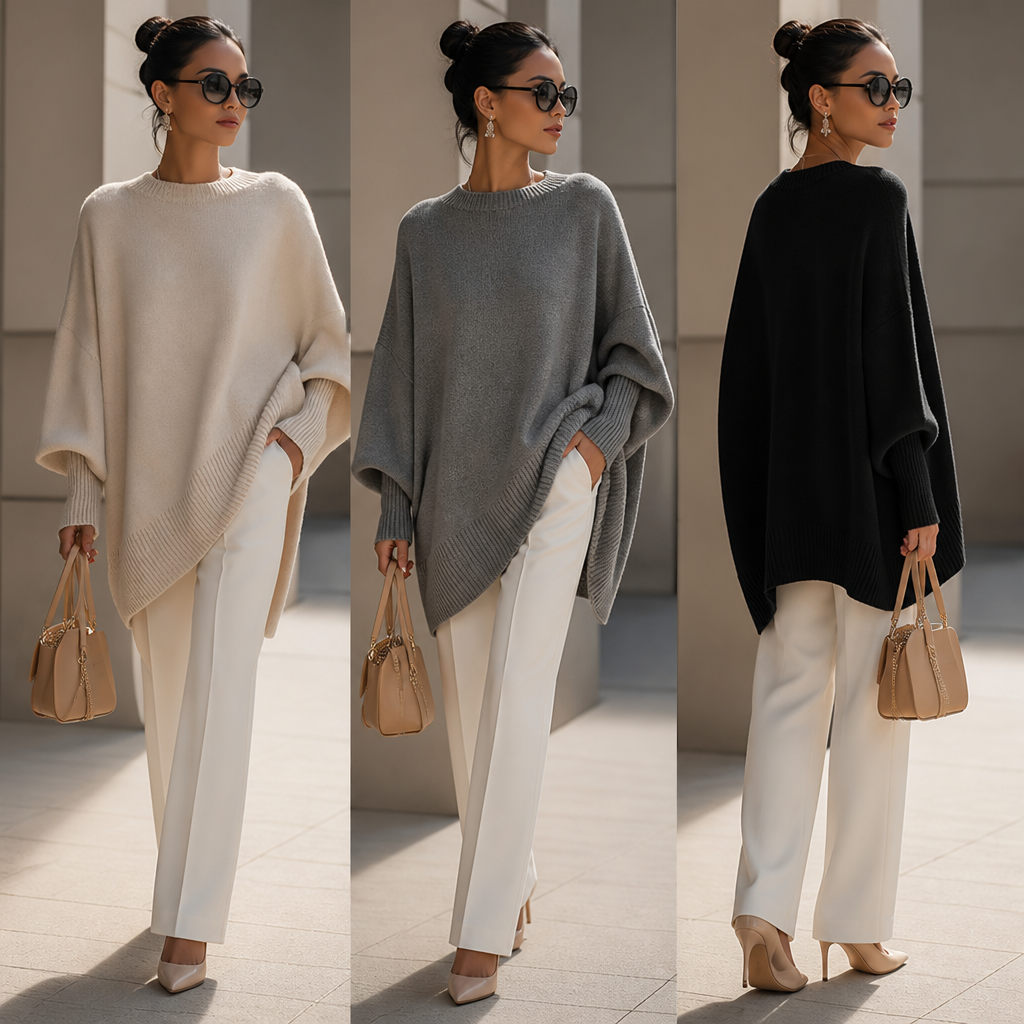 VeluraMist™ – Oversized Wool-Blend Sweater with Asymmetrical Cascade Hem