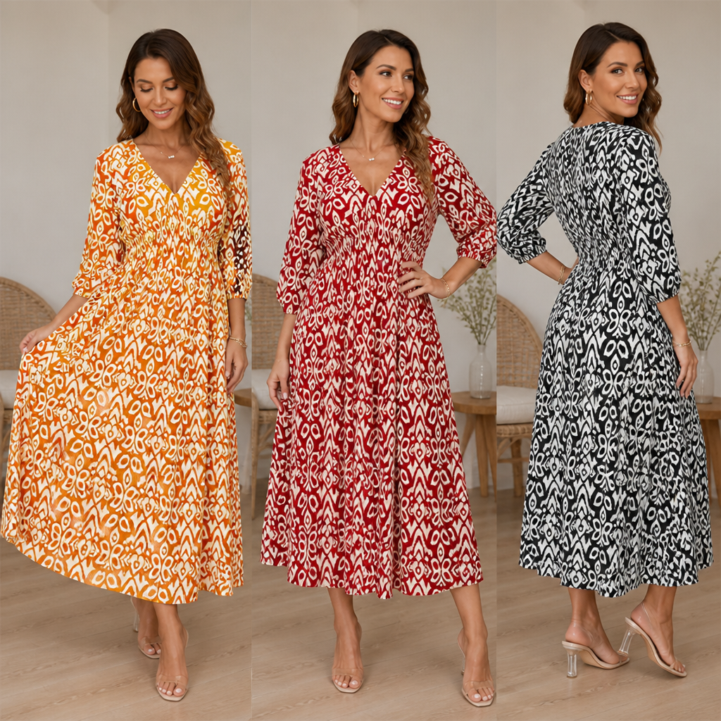 Serenelle™ Floral V-Neck Dress — Embrace Your Curves with Effortless, All-Day Confidence