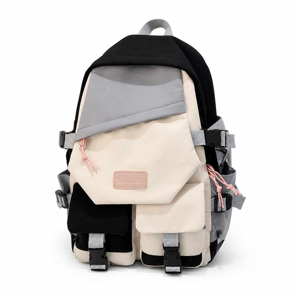 Large Capacity Color-Block Multi-Pocket School Backpack (Optional Pencil Bag + Handbag)