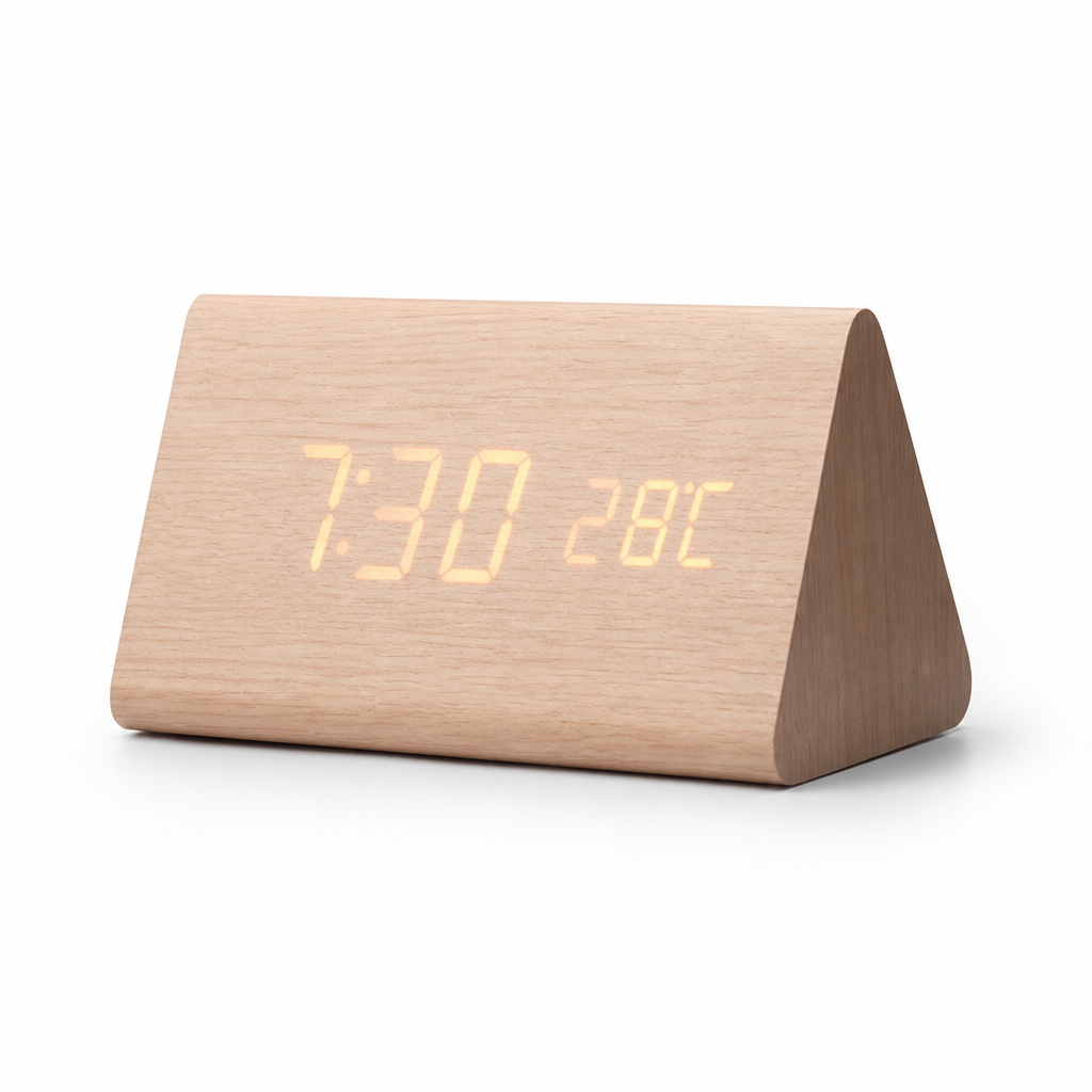 Voice-Activated Wooden LED Table Clock