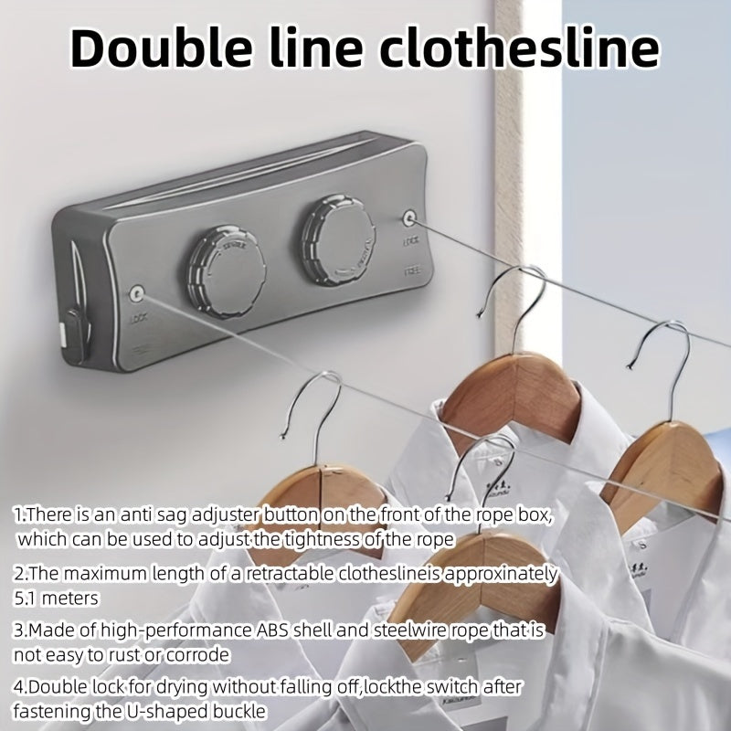 Double Line Stainless Steel Clothesline – 5.1 m Retractable Design