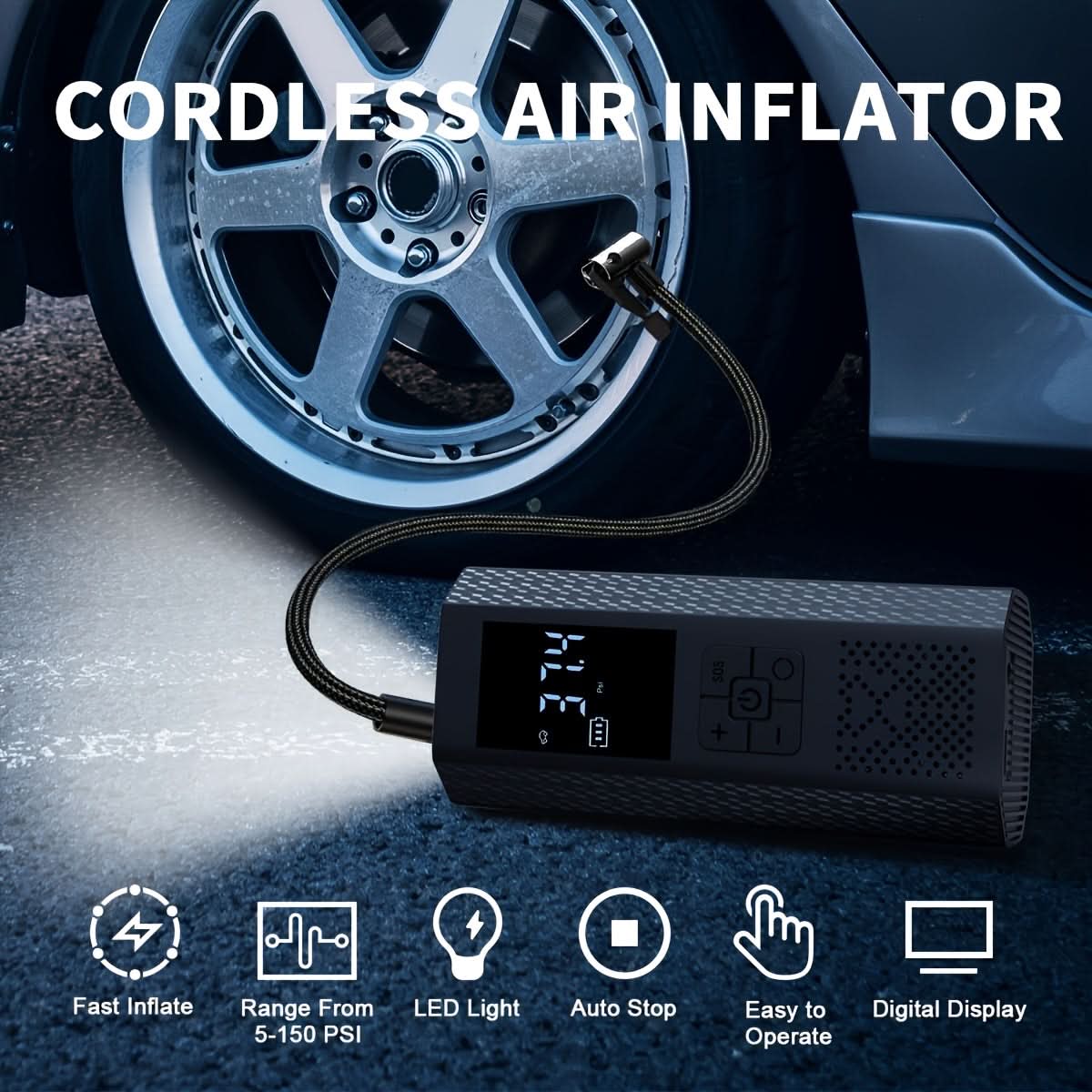 Compact Wireless Tire Pump for On-the-Go Inflation