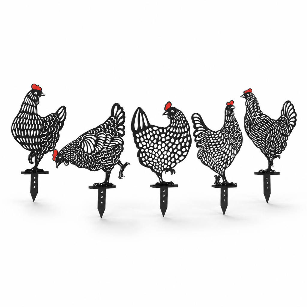 Weather-Resistant Acrylic Chicken Garden Stakes (Set of 5)