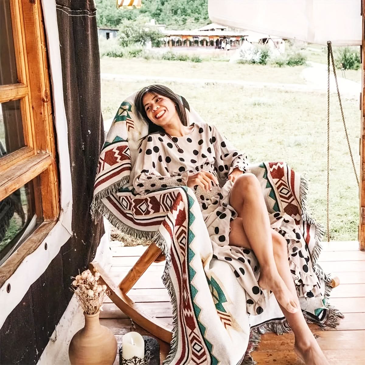 Southwestern Patterned Jacquard Blanket for Picnics