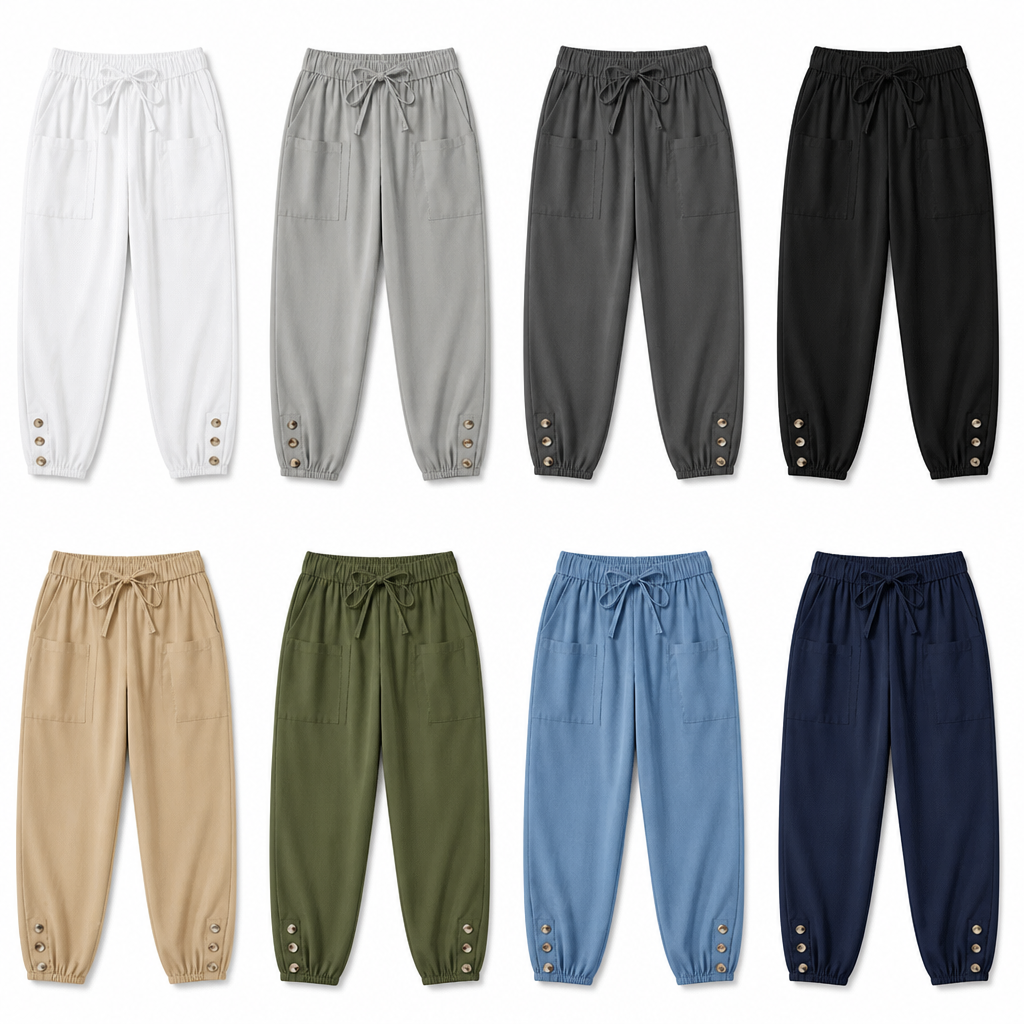 LunaEase™ – Cropped Soft Cotton-Linen Pants with Buttoned Cuffs