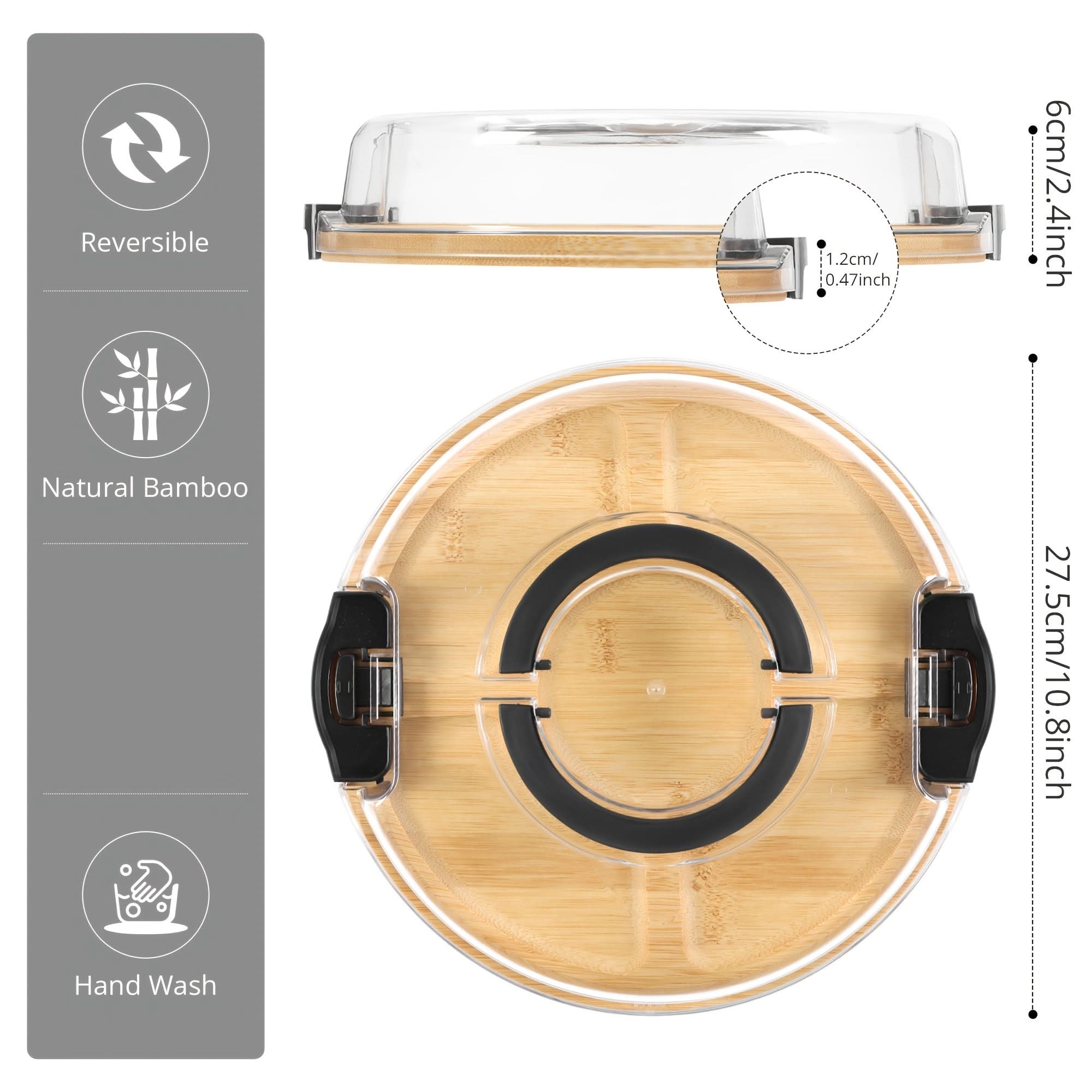 Bamboo Snack Tray with Lid – Divided Design for Serving and Storage