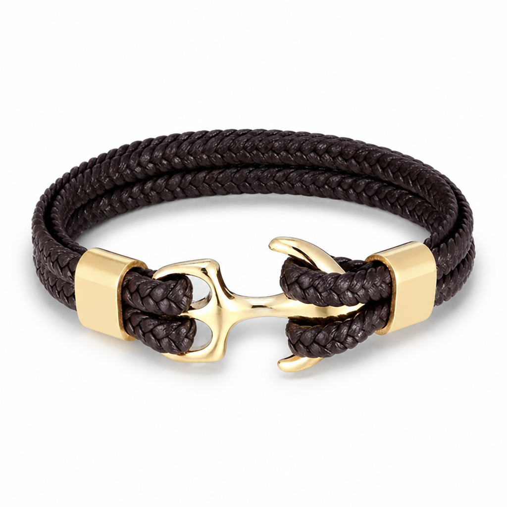 Stainless Steel Anchor Leather Bracelet (Adjustable)